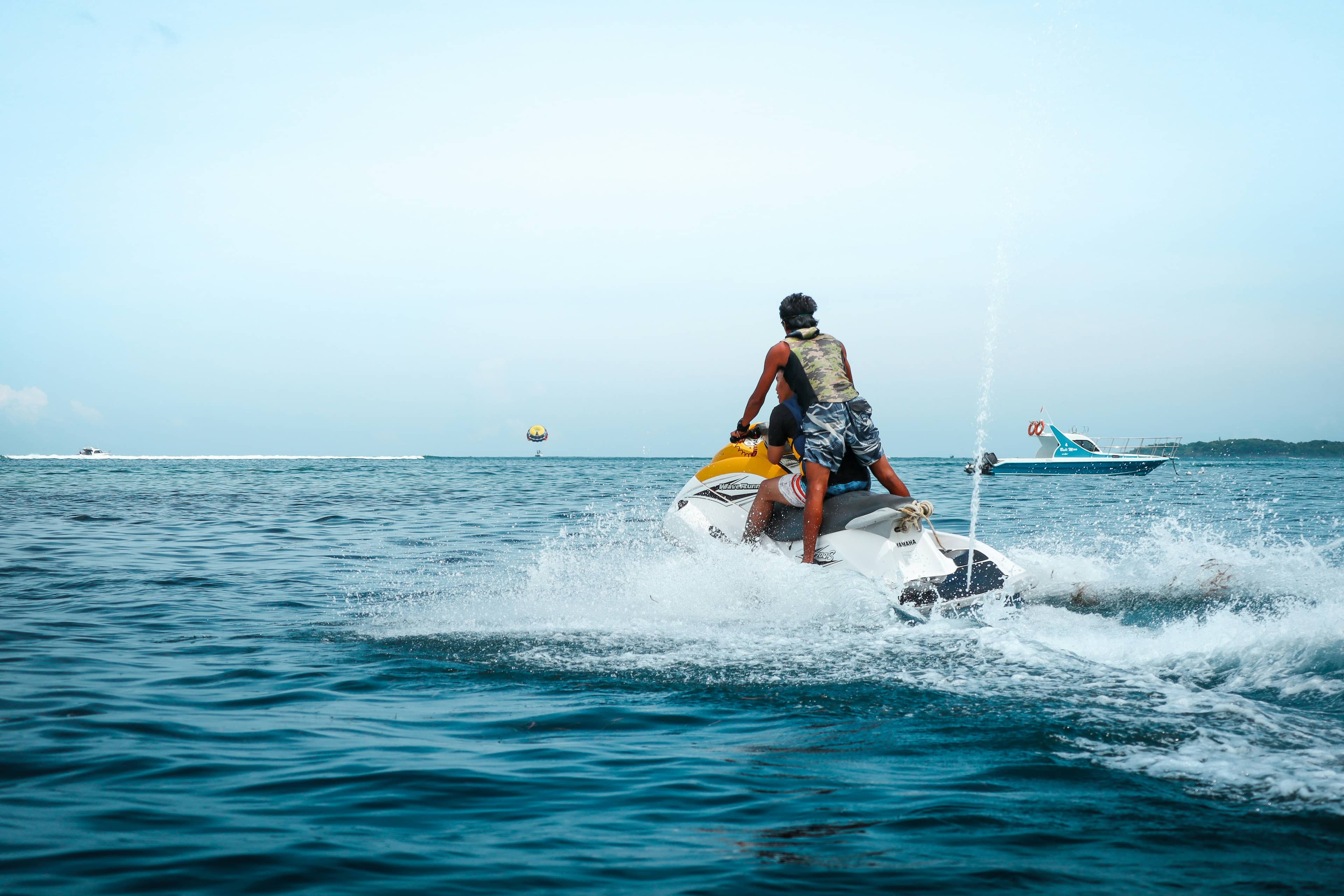 Jet ski riding on the water at Tanjung Benoa, Bali