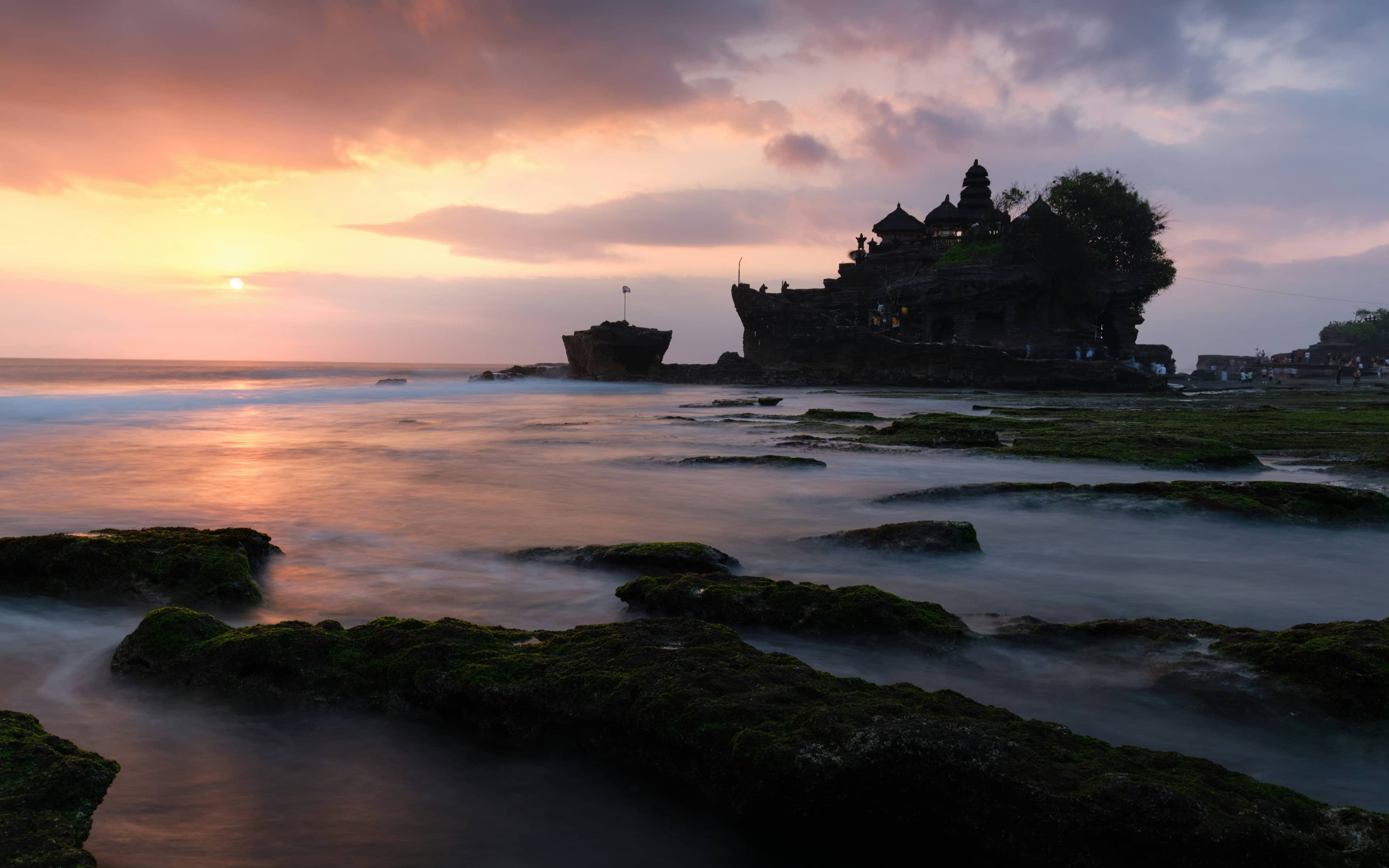 Pura Tanah Lot sea temple on its rock outcrop at sunset, Beraban, Tabanan Regency, Bali